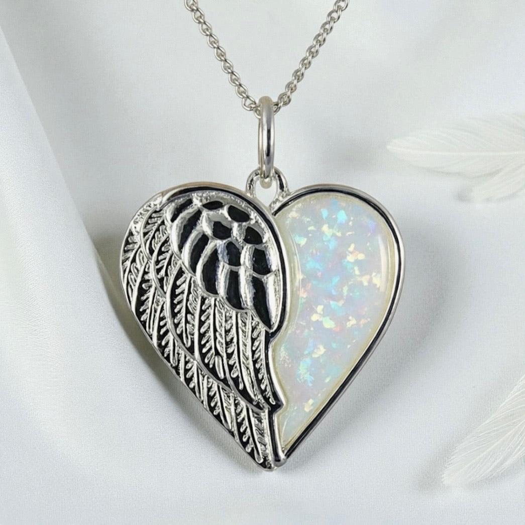 🕊️ Eternal Embrace: Sterling Silver & Crushed Opal Memorial Pendant