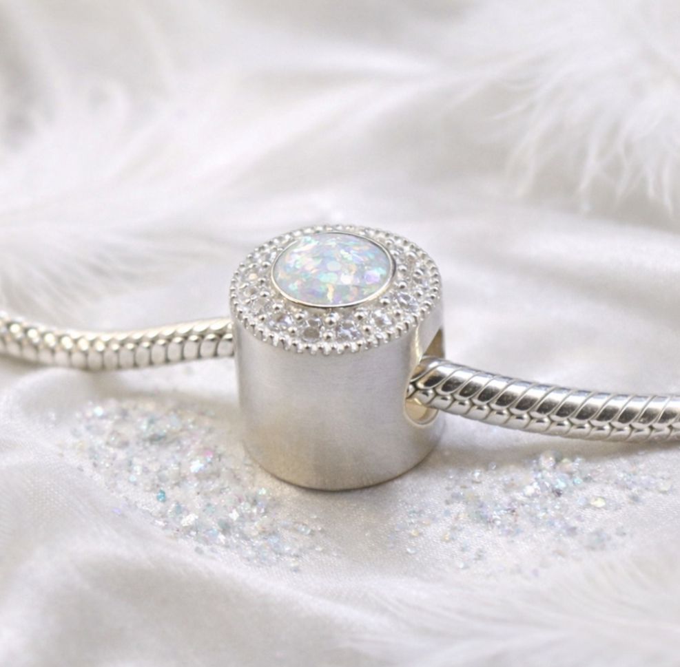 Sterling Silver Halo Opal Memorial Charm