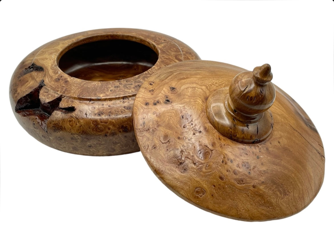 Elm Burr Wood Lidded Bowl
