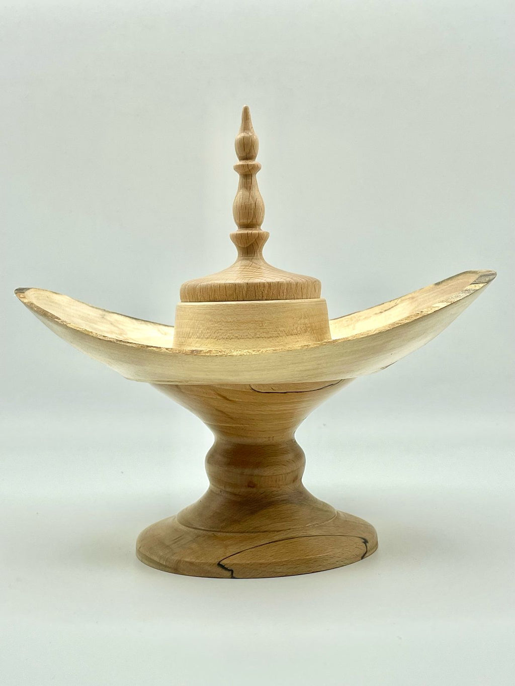 Winged Pedestal Vessel with Finial Lid