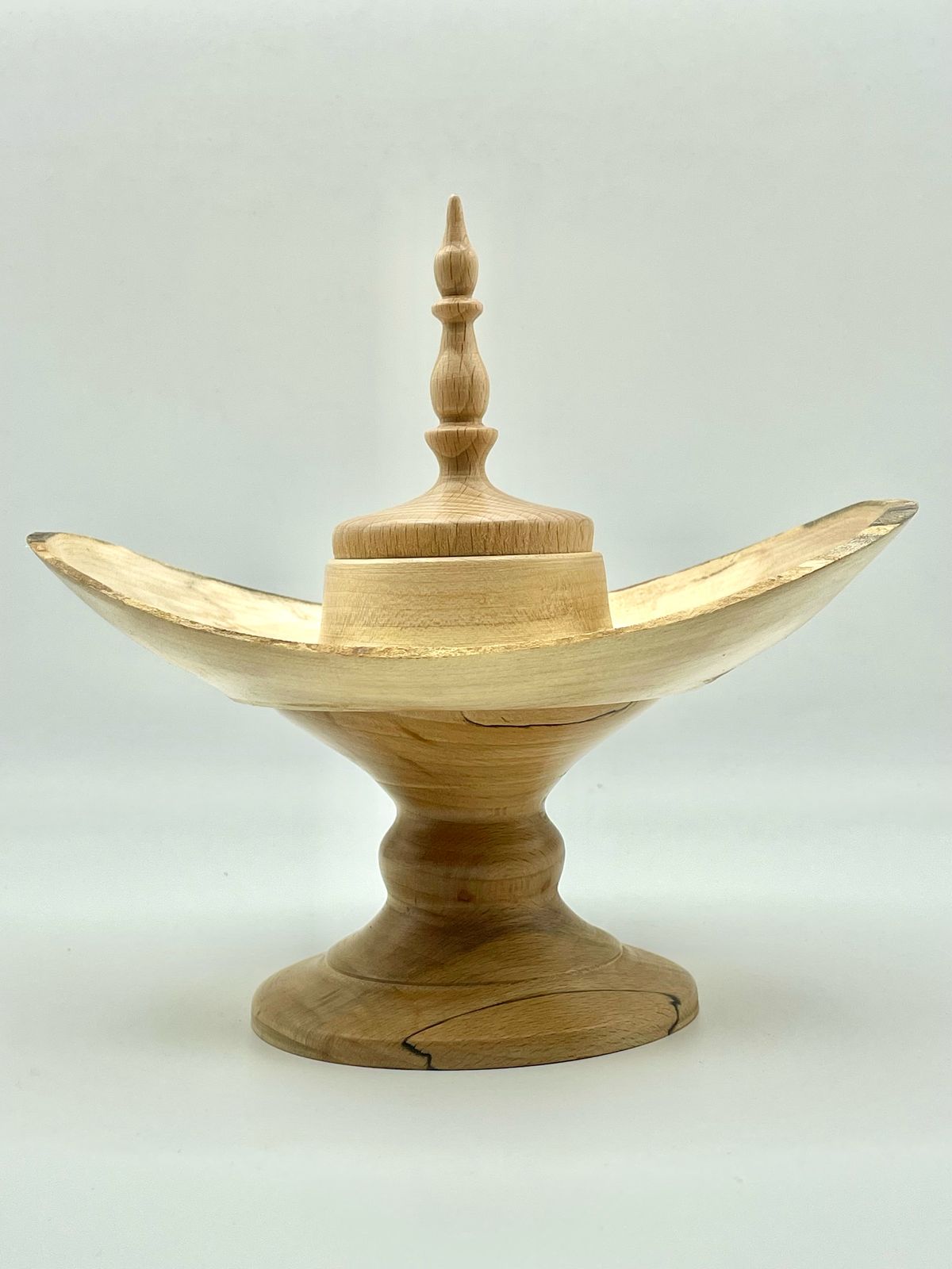 Winged Pedestal Vessel with Finial Lid