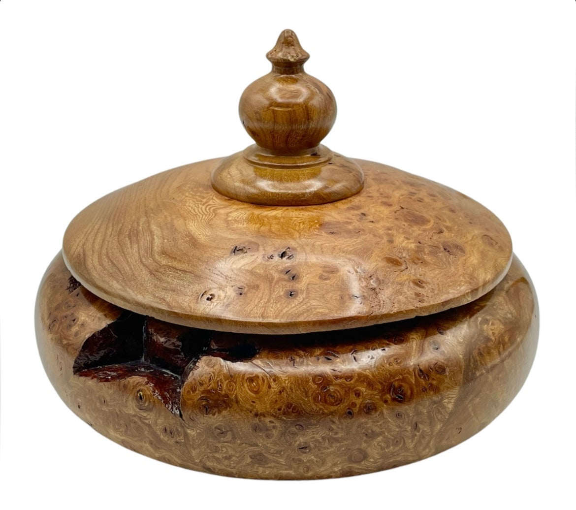 Elm Burr Wood Lidded Bowl