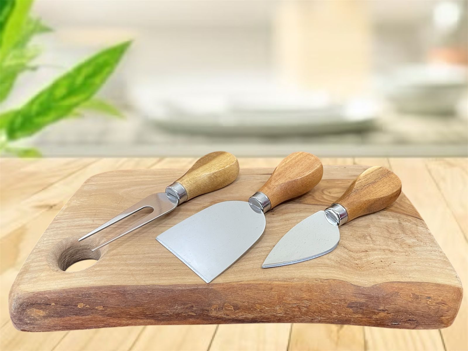 Handcrafted Wooden Cheese Board and Utensil Set