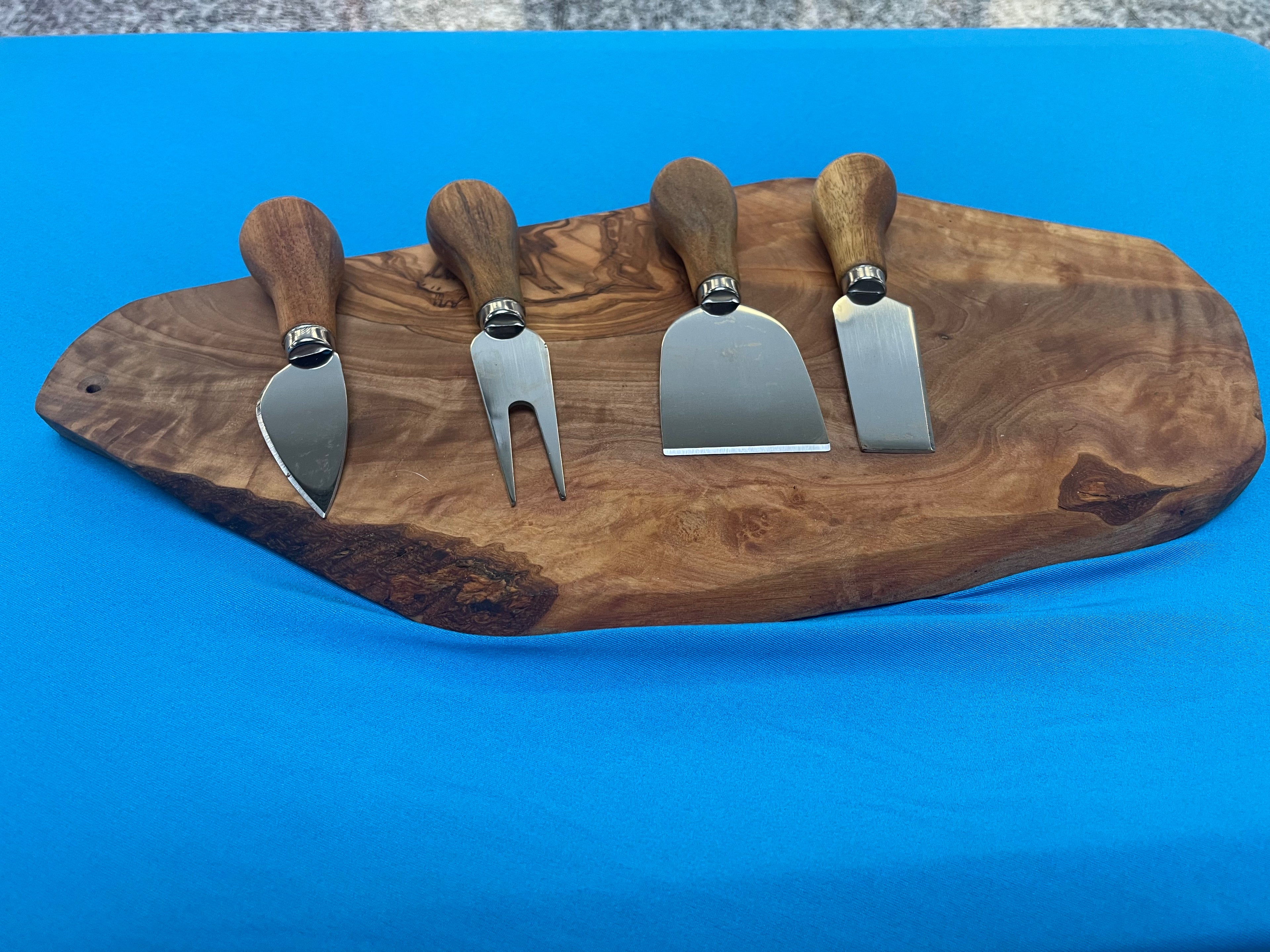 Handcrafted Olive Wood Cheese Board and Knife Set