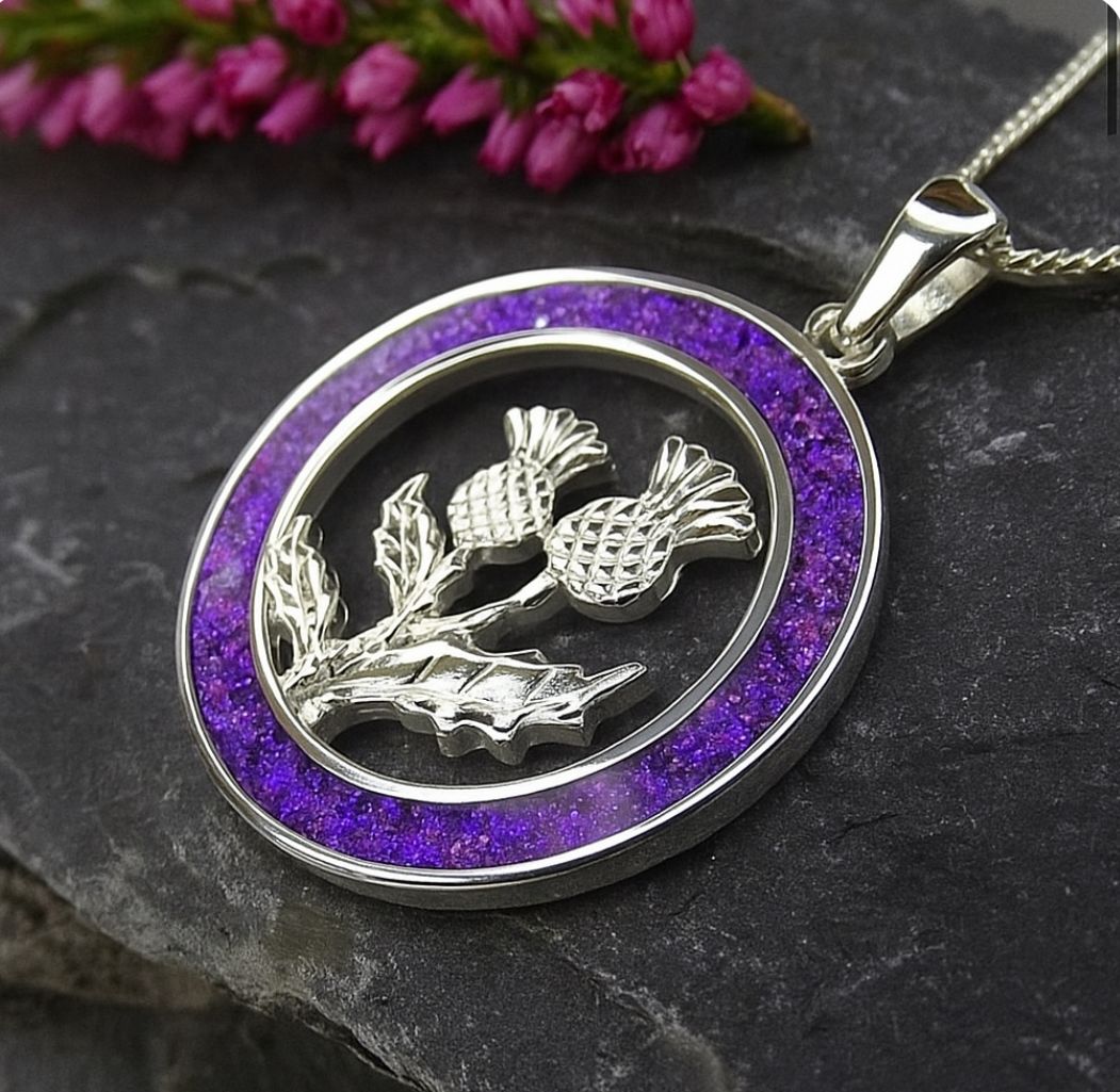 💜 Celtic Legacy: Sterling Silver Thistle Opal & Ashes Memorial Pendant