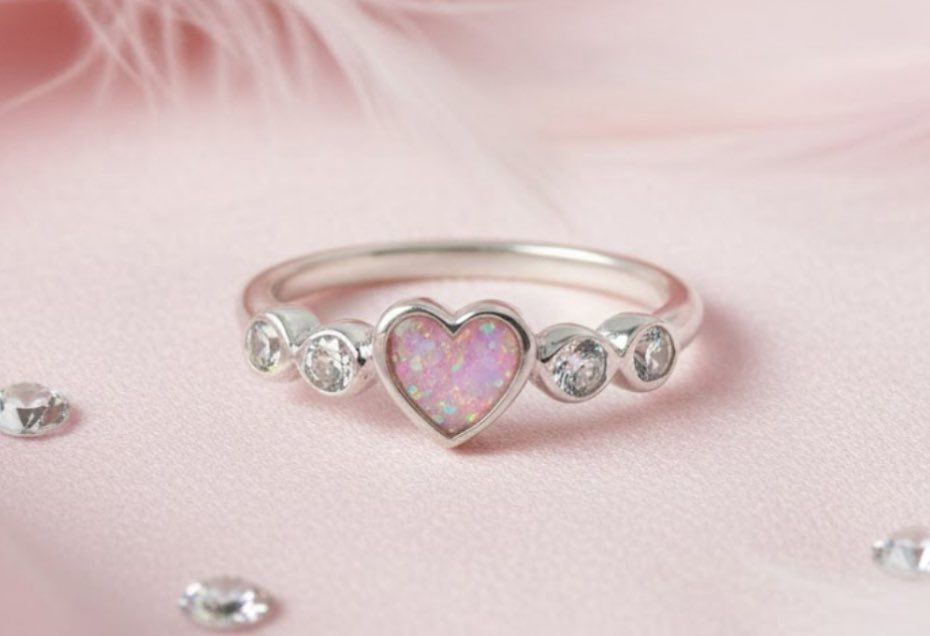🌸 Eternal Blossom: Pink Opal & Ashes Heart Memorial Ring