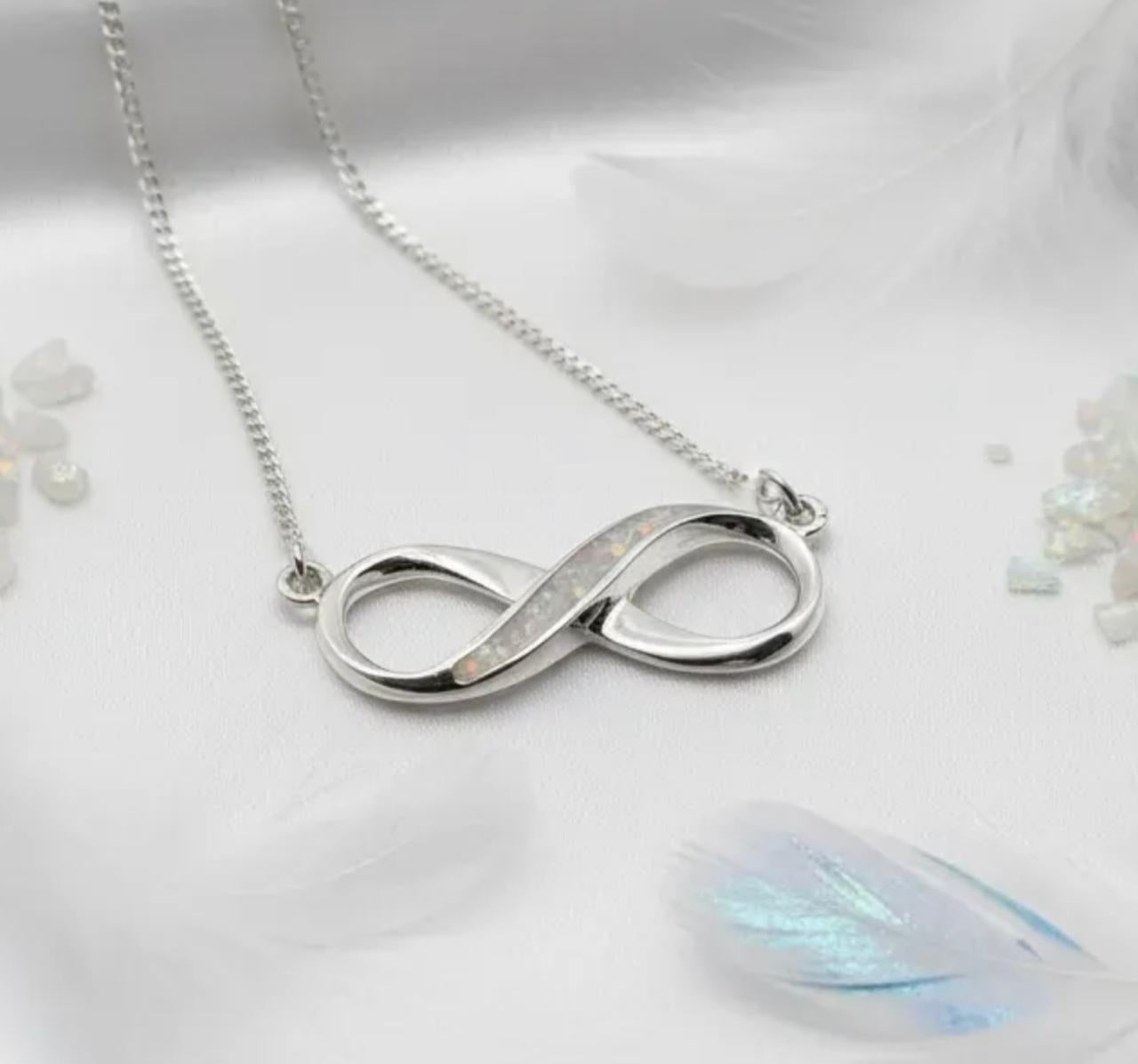 ♾️ Eternal Love: Sterling Silver Infinity Opal & Ashes Memorial Pendant