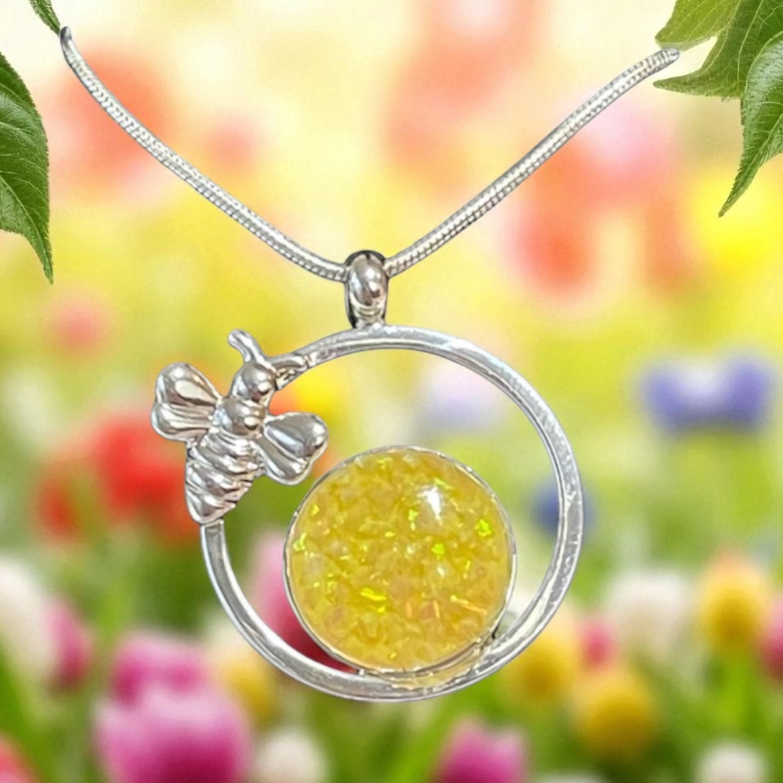 🐝 Honeybee Heaven: Opal & Ashes Memorial Pendant