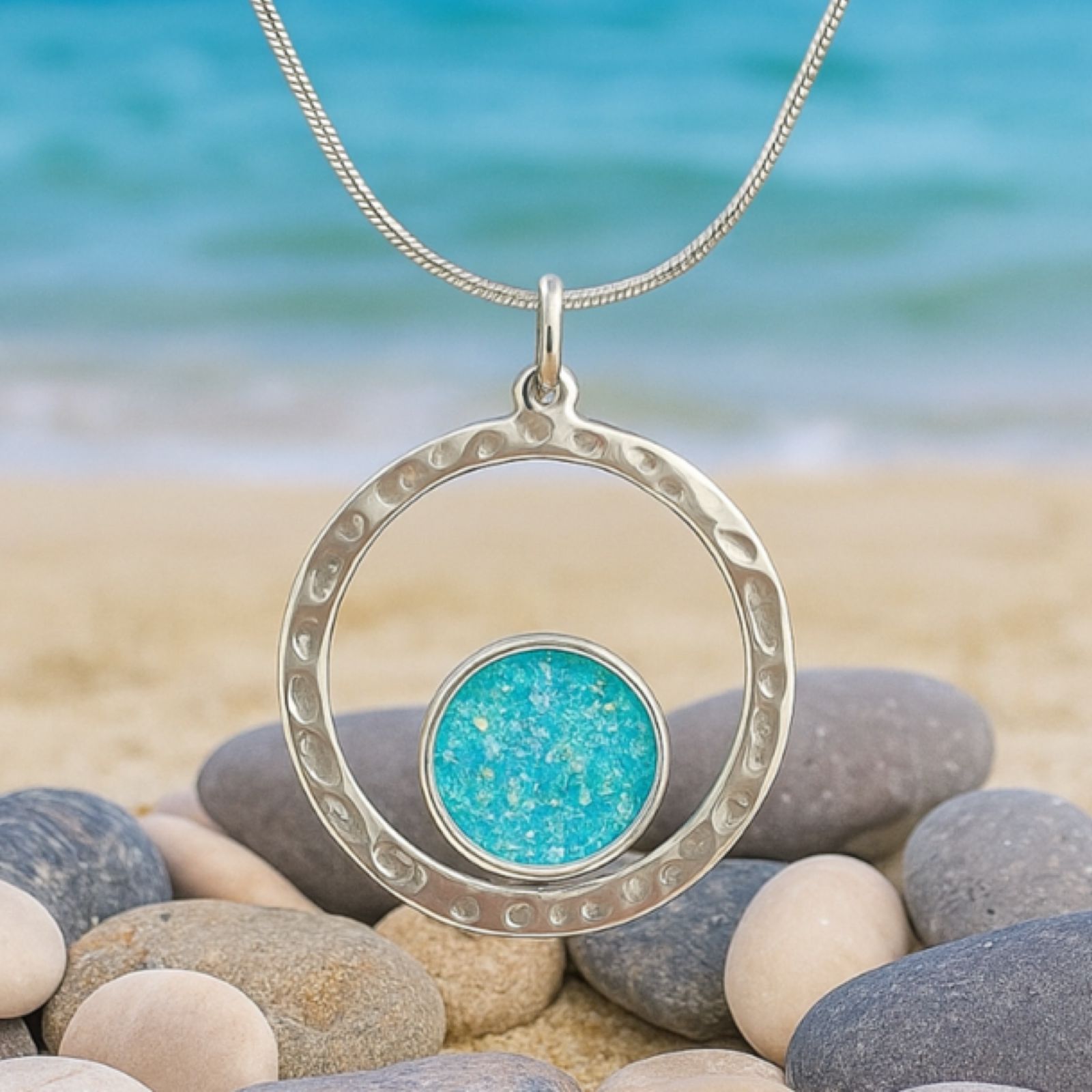 🌊 Island Solace: Aqua Opal & Ashes Memorial Pendant