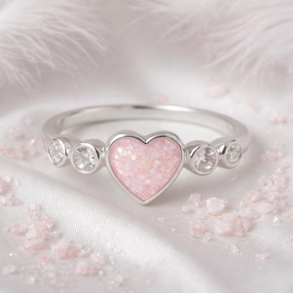 💎 Celestial Purity: Sterling Silver Opal Memorial Ring