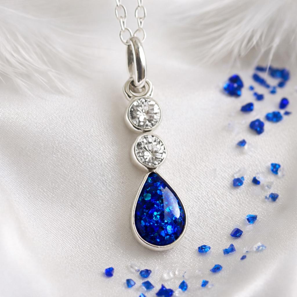 ✨ Teardrop of Light: Sterling Silver Opal & Ashes Memorial Pendant