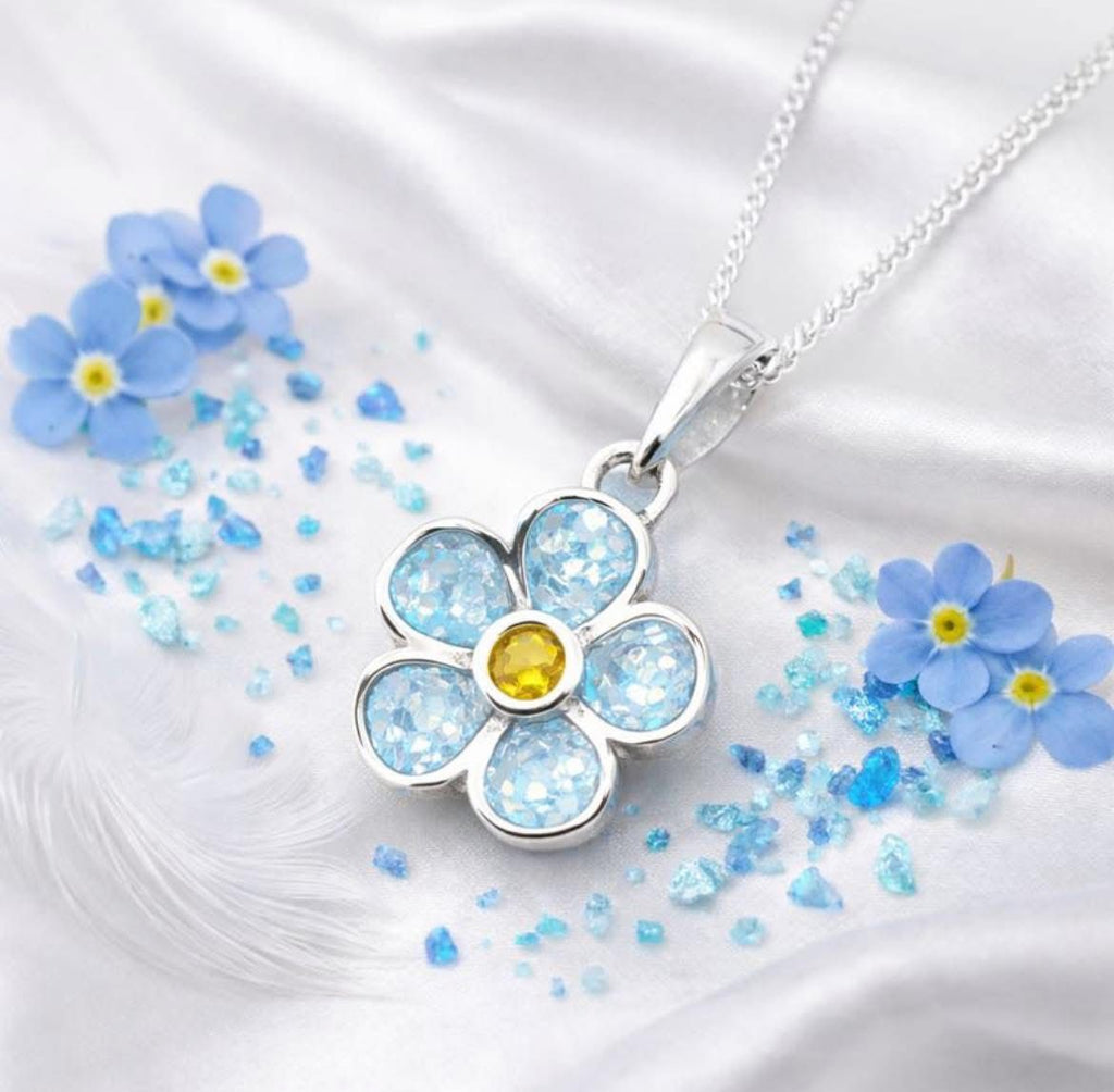 Everlasting Bloom: Sterling Silver Forget-Me-Not Memorial Pendant