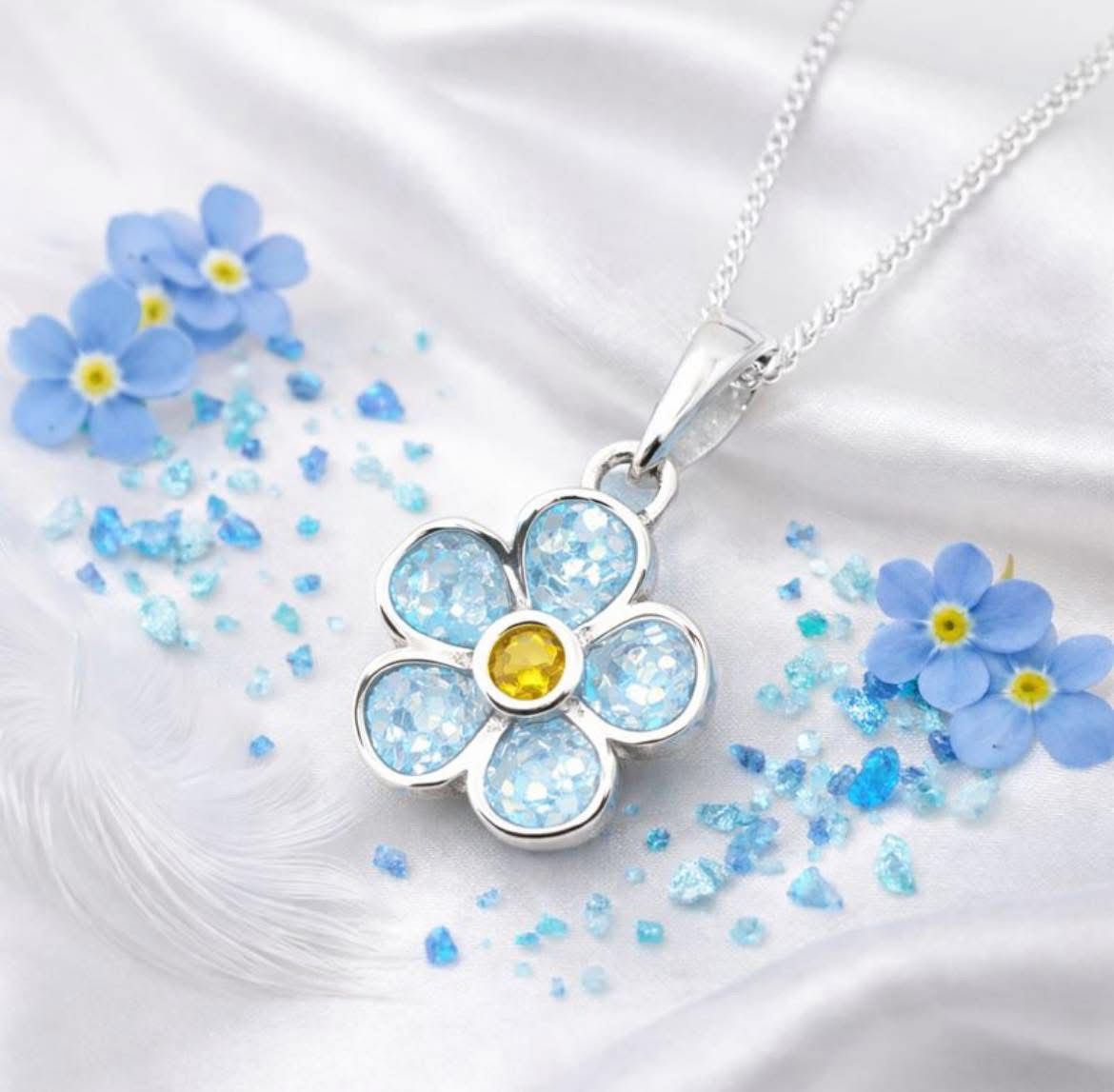 Everlasting Bloom: Sterling Silver Forget-Me-Not Memorial Pendant