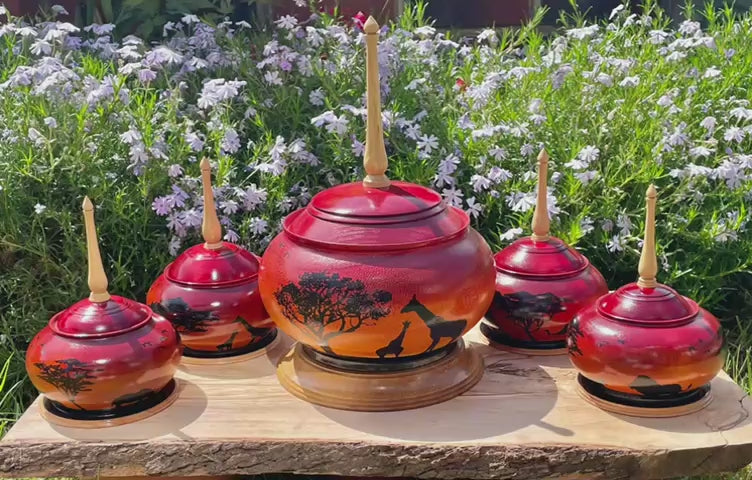 Hand-Painted African Sunrise Collection - Decorative Lidded Bowls